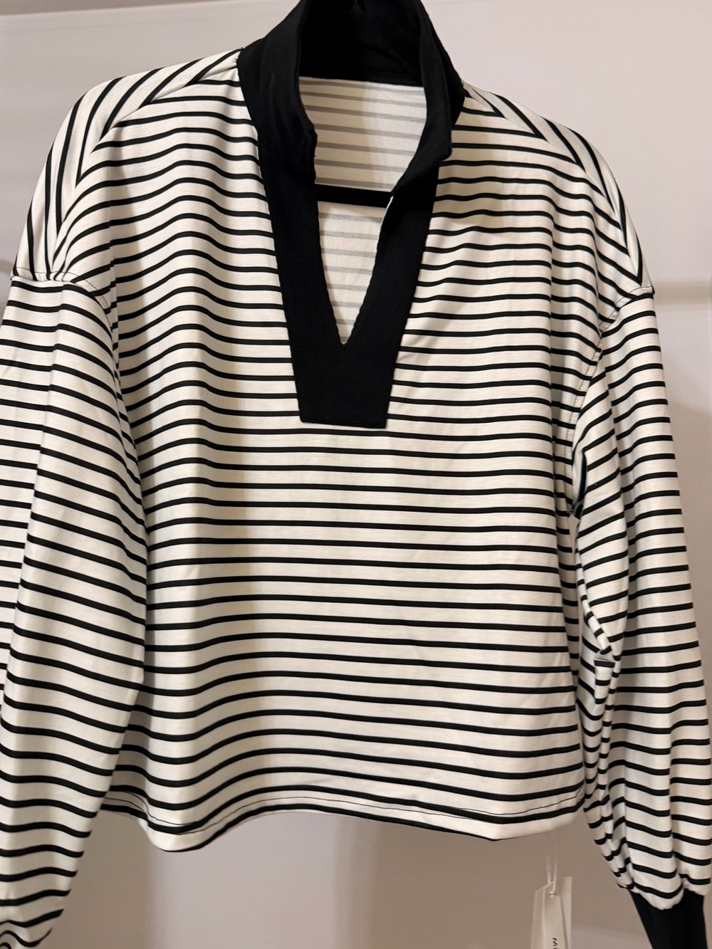 Striped Black & White V-Neck Pullover